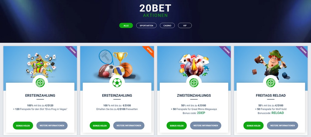20bet Boni und Aktionen