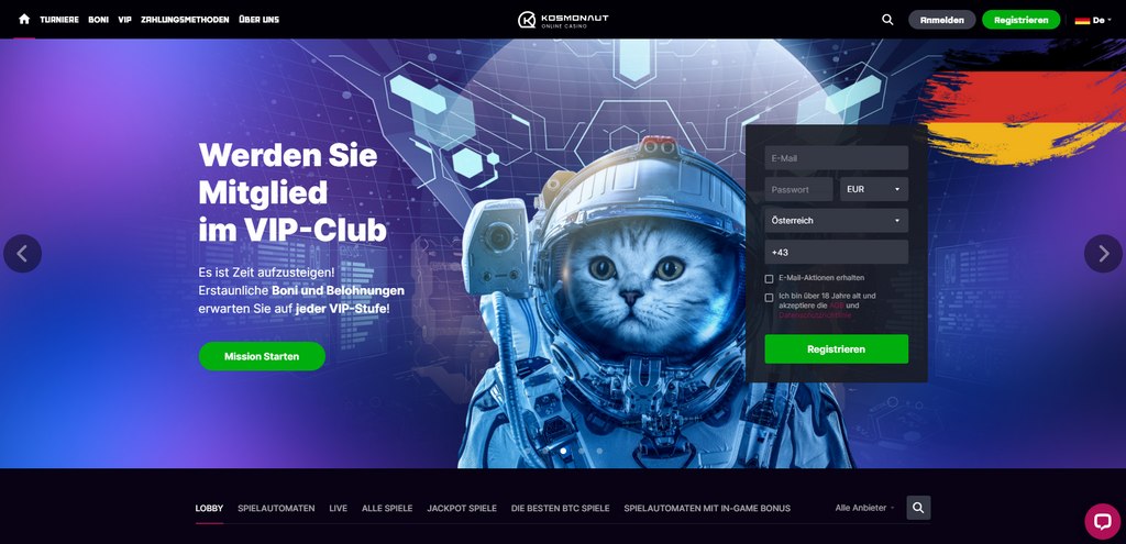 Kosmonaut Casino-Startseite
