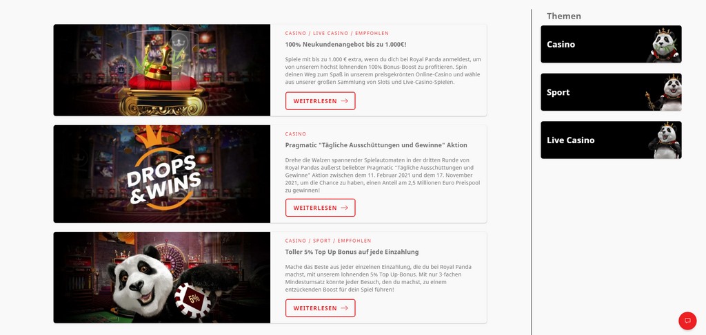 Royal Panda Casino Boni und Promotions