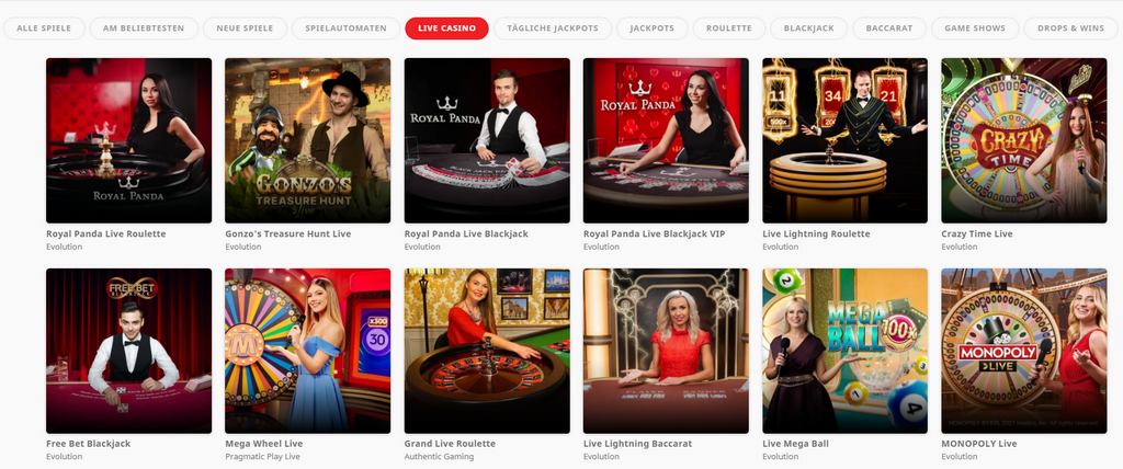 Royal Panda Casino Live Dealer Spiele