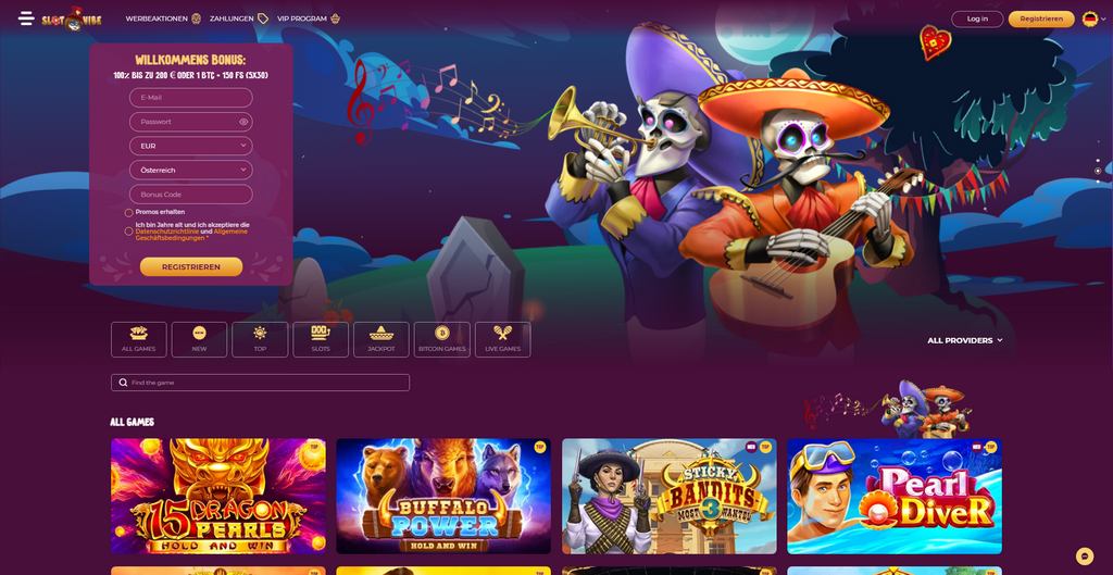 SlotVibe Casino-Startseite